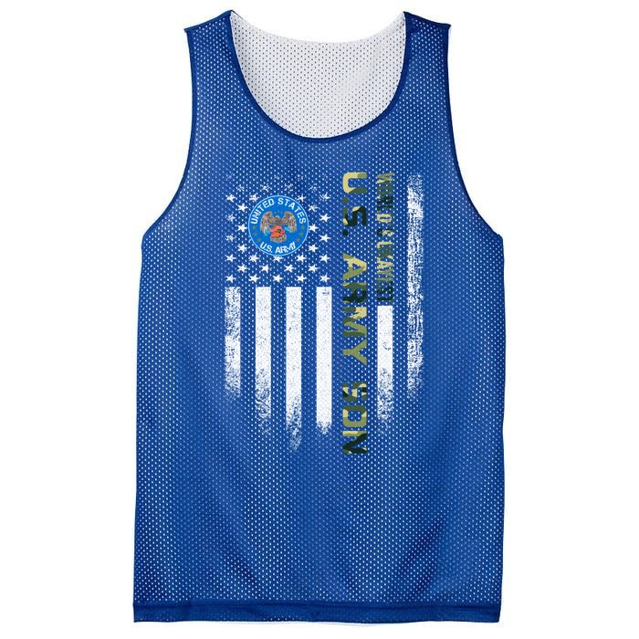 Vintage Usa American Flag Worlds Okayest Army Veteran Son Cute Gift Mesh Reversible Basketball Jersey Tank