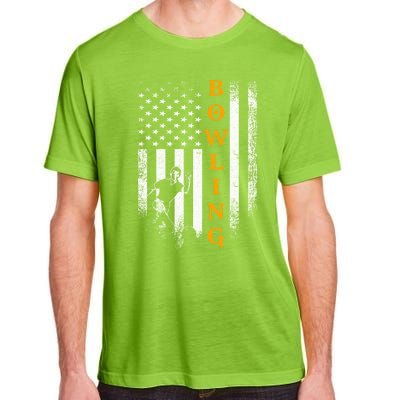 Vintage Usa American Flag Bowling Player Silhouette Funny Cool Gift Adult ChromaSoft Performance T-Shirt