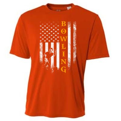 Vintage Usa American Flag Bowling Player Silhouette Funny Cool Gift Cooling Performance Crew T-Shirt