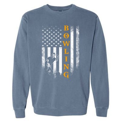 Vintage Usa American Flag Bowling Player Silhouette Funny Cool Gift Garment-Dyed Sweatshirt