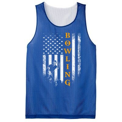 Vintage Usa American Flag Bowling Player Silhouette Funny Cool Gift Mesh Reversible Basketball Jersey Tank