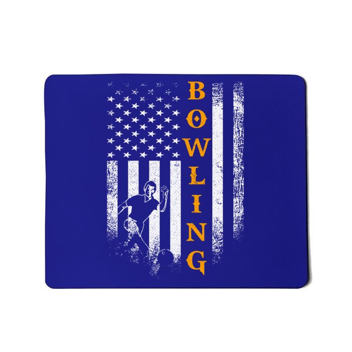 Vintage Usa American Flag Bowling Player Silhouette Funny Cool Gift Mousepad