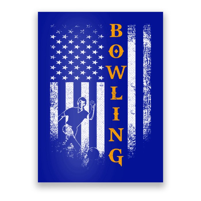 Vintage Usa American Flag Bowling Player Silhouette Funny Cool Gift Poster