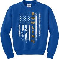 Vintage Usa American Flag Bowling Player Silhouette Funny Cool Gift Kids Sweatshirt