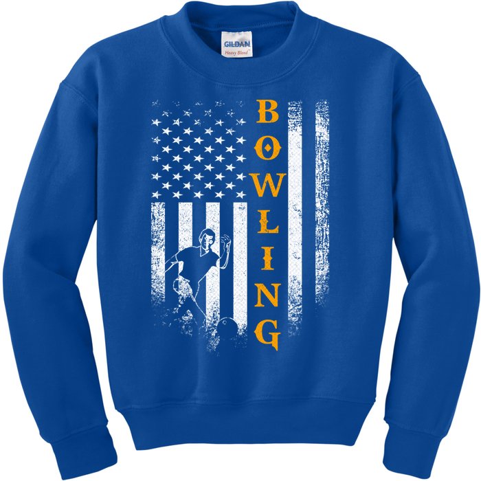 Vintage Usa American Flag Bowling Player Silhouette Funny Cool Gift Kids Sweatshirt