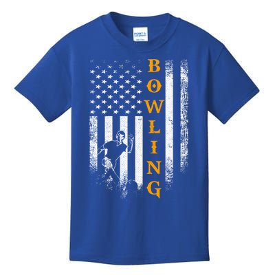 Vintage Usa American Flag Bowling Player Silhouette Funny Cool Gift Kids T-Shirt