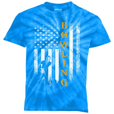 Vintage Usa American Flag Bowling Player Silhouette Funny Cool Gift Kids Tie-Dye T-Shirt