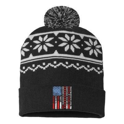 Vintage US America Flag Scouting Scout Law USA-Made Snowflake Beanie