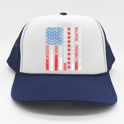 Vintage US America Flag Scouting Scout Law Trucker Hat