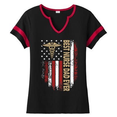 Vintage Usa Best Nurse Dad Ever American Flag Fath Ladies Halftime Notch Neck Tee