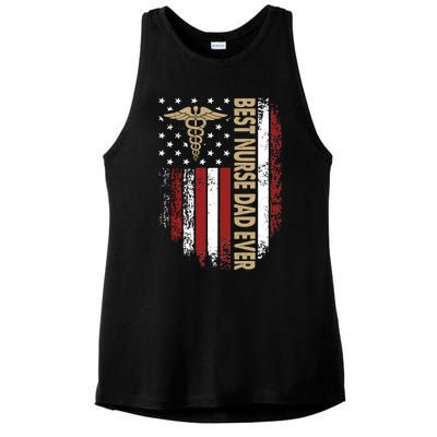 Vintage Usa Best Nurse Dad Ever American Flag Fath Ladies PosiCharge Tri-Blend Wicking Tank