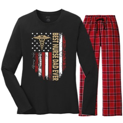 Vintage Usa Best Nurse Dad Ever American Flag Fath Women's Long Sleeve Flannel Pajama Set 