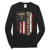 Vintage Usa Best Nurse Dad Ever American Flag Fath Tall Long Sleeve T-Shirt