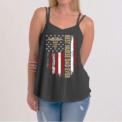 Vintage Usa Best Nurse Dad Ever American Flag Fath Women's Strappy Tank