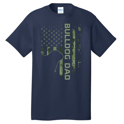 Vintage USA Camo Flag Proud English Bulldog Dad Silhouette Tall T-Shirt