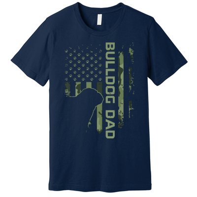 Vintage USA Camo Flag Proud English Bulldog Dad Silhouette Premium T-Shirt