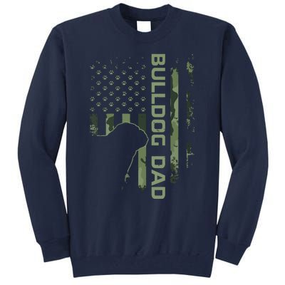 Vintage USA Camo Flag Proud English Bulldog Dad Silhouette Tall Sweatshirt