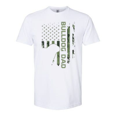 Vintage USA Camo Flag Proud English Bulldog Dad Silhouette Softstyle CVC T-Shirt