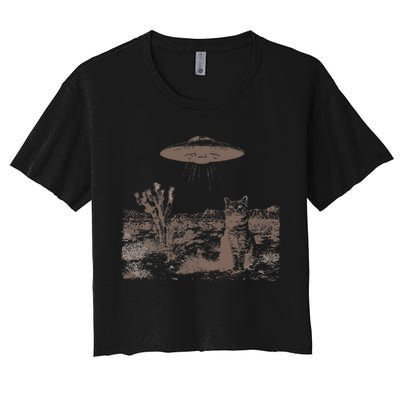 Vintage Ufo Cowboy Cats Western Cowboy Vintage 90s Women's Crop Top Tee