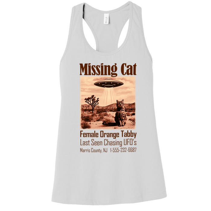 Vintage Ufo Cowboy Cat Missing Cat Female Orange Tabby Women's Racerback Tank