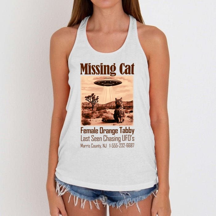 Vintage Ufo Cowboy Cat Missing Cat Female Orange Tabby Women's Knotted Racerback Tank