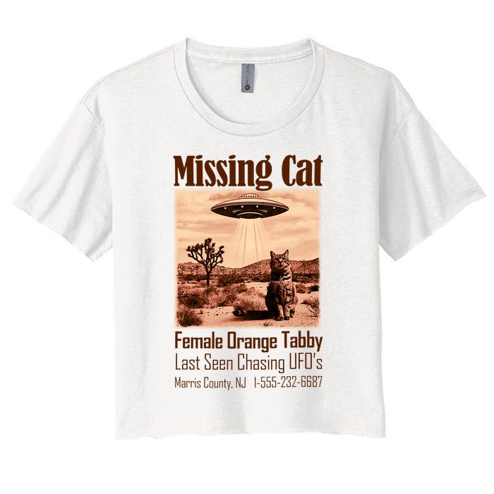 Vintage Ufo Cowboy Cat Missing Cat Female Orange Tabby Women's Crop Top Tee