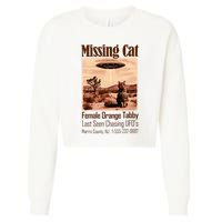 Vintage Ufo Cowboy Cat Missing Cat Female Orange Tabby Cropped Pullover Crew