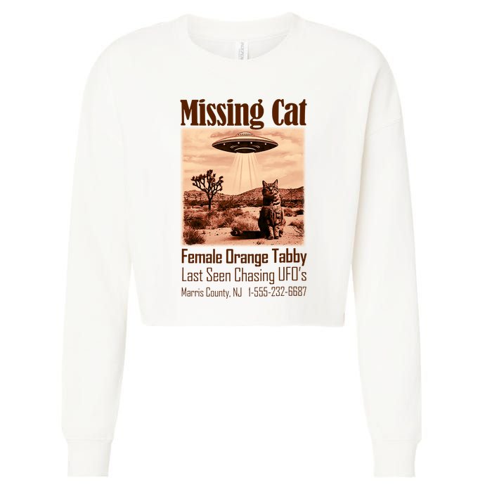 Vintage Ufo Cowboy Cat Missing Cat Female Orange Tabby Cropped Pullover Crew