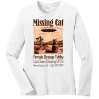 Vintage Ufo Cowboy Cat Missing Cat Female Orange Tabby Ladies Long Sleeve Shirt