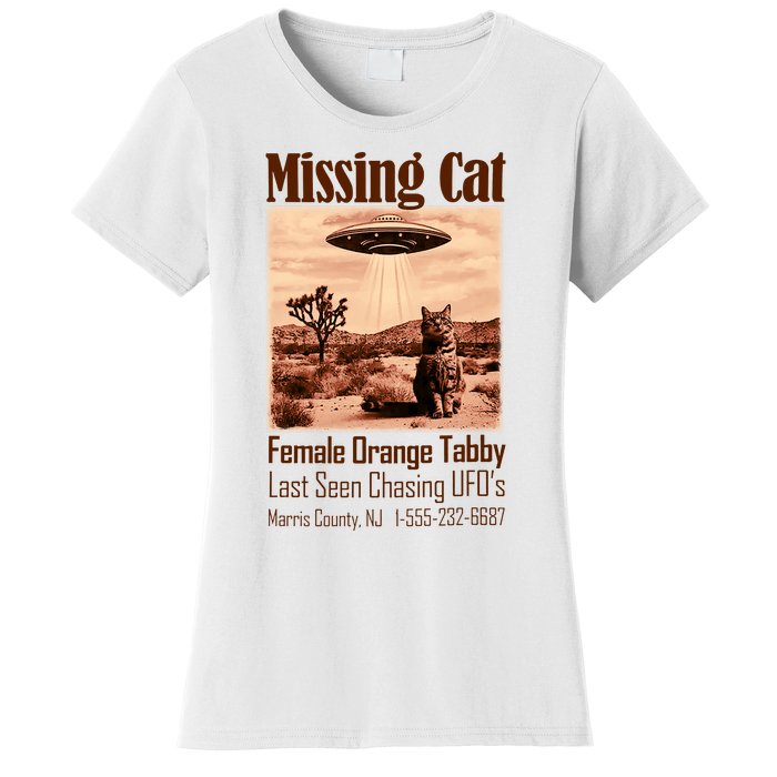 Vintage Ufo Cowboy Cat Missing Cat Female Orange Tabby Women's T-Shirt