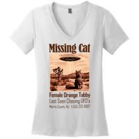 Vintage Ufo Cowboy Cat Missing Cat Female Orange Tabby Women's V-Neck T-Shirt