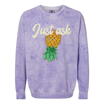 Vintage Upside Down Pineapple Just Ask Subtle Swinger Meaningful Gift Colorblast Crewneck Sweatshirt