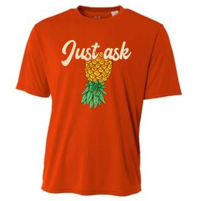 Vintage Upside Down Pineapple Just Ask Subtle Swinger Meaningful Gift Cooling Performance Crew T-Shirt