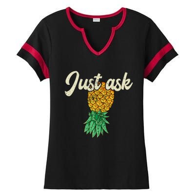 Vintage Upside Down Pineapple Just Ask Subtle Swinger Meaningful Gift Ladies Halftime Notch Neck Tee