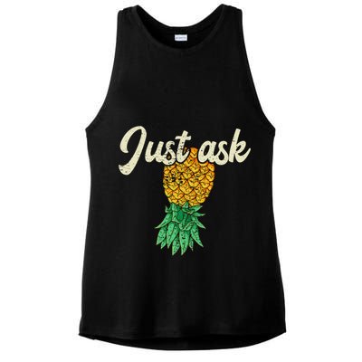 Vintage Upside Down Pineapple Just Ask Subtle Swinger Meaningful Gift Ladies PosiCharge Tri-Blend Wicking Tank