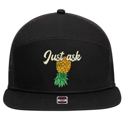 Vintage Upside Down Pineapple Just Ask Subtle Swinger Meaningful Gift 7 Panel Mesh Trucker Snapback Hat