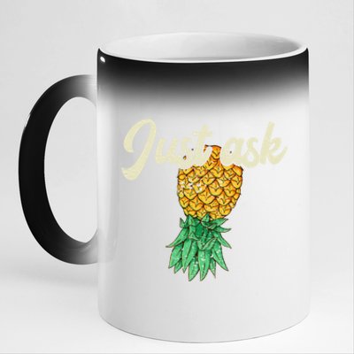 Vintage Upside Down Pineapple Just Ask Subtle Swinger Meaningful Gift 11oz Black Color Changing Mug