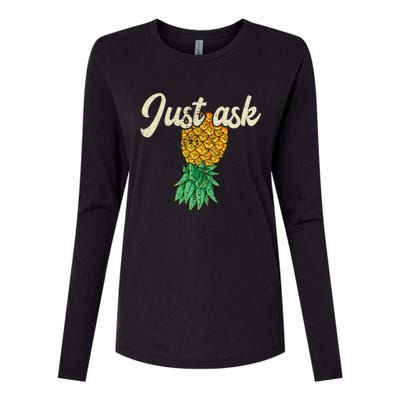 Vintage Upside Down Pineapple Just Ask Subtle Swinger Meaningful Gift Womens Cotton Relaxed Long Sleeve T-Shirt