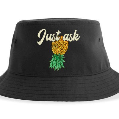 Vintage Upside Down Pineapple Just Ask Subtle Swinger Meaningful Gift Sustainable Bucket Hat