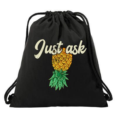 Vintage Upside Down Pineapple Just Ask Subtle Swinger Meaningful Gift Drawstring Bag