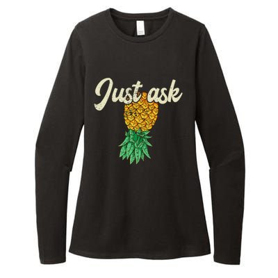 Vintage Upside Down Pineapple Just Ask Subtle Swinger Meaningful Gift Womens CVC Long Sleeve Shirt