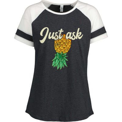 Vintage Upside Down Pineapple Just Ask Subtle Swinger Meaningful Gift Enza Ladies Jersey Colorblock Tee