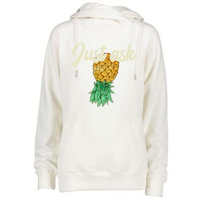 Vintage Upside Down Pineapple Just Ask Subtle Swinger Meaningful Gift Womens Funnel Neck Pullover Hood