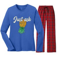 Vintage Upside Down Pineapple Just Ask Subtle Swinger Meaningful Gift Women's Long Sleeve Flannel Pajama Set 