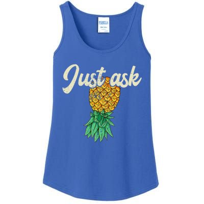 Vintage Upside Down Pineapple Just Ask Subtle Swinger Meaningful Gift Ladies Essential Tank