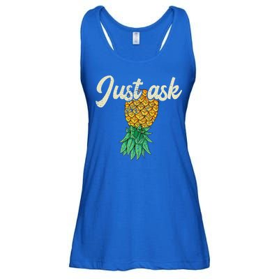 Vintage Upside Down Pineapple Just Ask Subtle Swinger Meaningful Gift Ladies Essential Flowy Tank