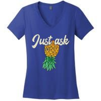 Vintage Upside Down Pineapple Just Ask Subtle Swinger Meaningful Gift Women's V-Neck T-Shirt