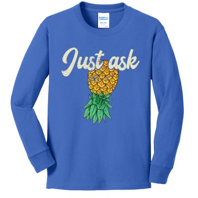 Vintage Upside Down Pineapple Just Ask Subtle Swinger Meaningful Gift Kids Long Sleeve Shirt