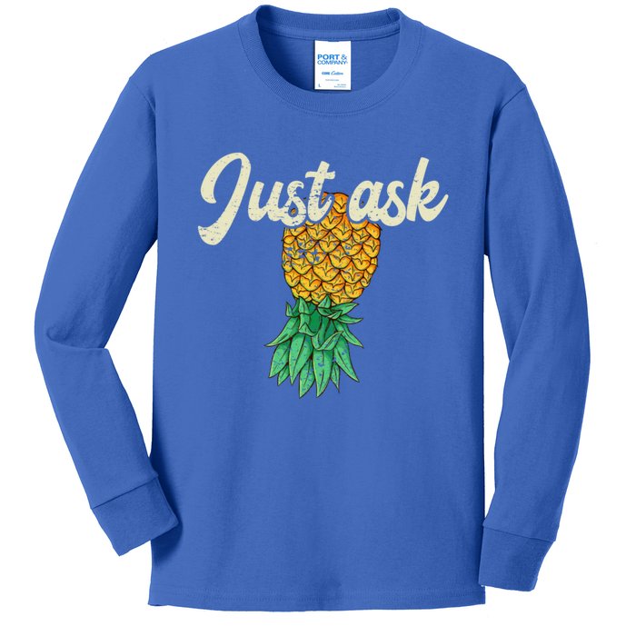 Vintage Upside Down Pineapple Just Ask Subtle Swinger Meaningful Gift Kids Long Sleeve Shirt