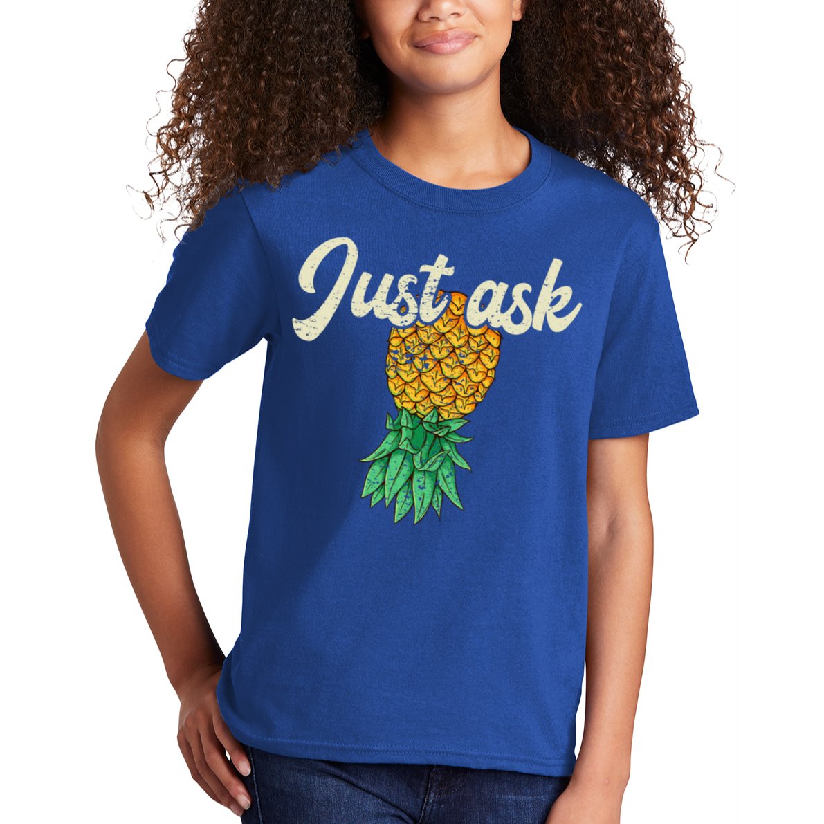 Vintage Upside Down Pineapple Just Ask Subtle Swinger Meaningful Gift Kids T-Shirt